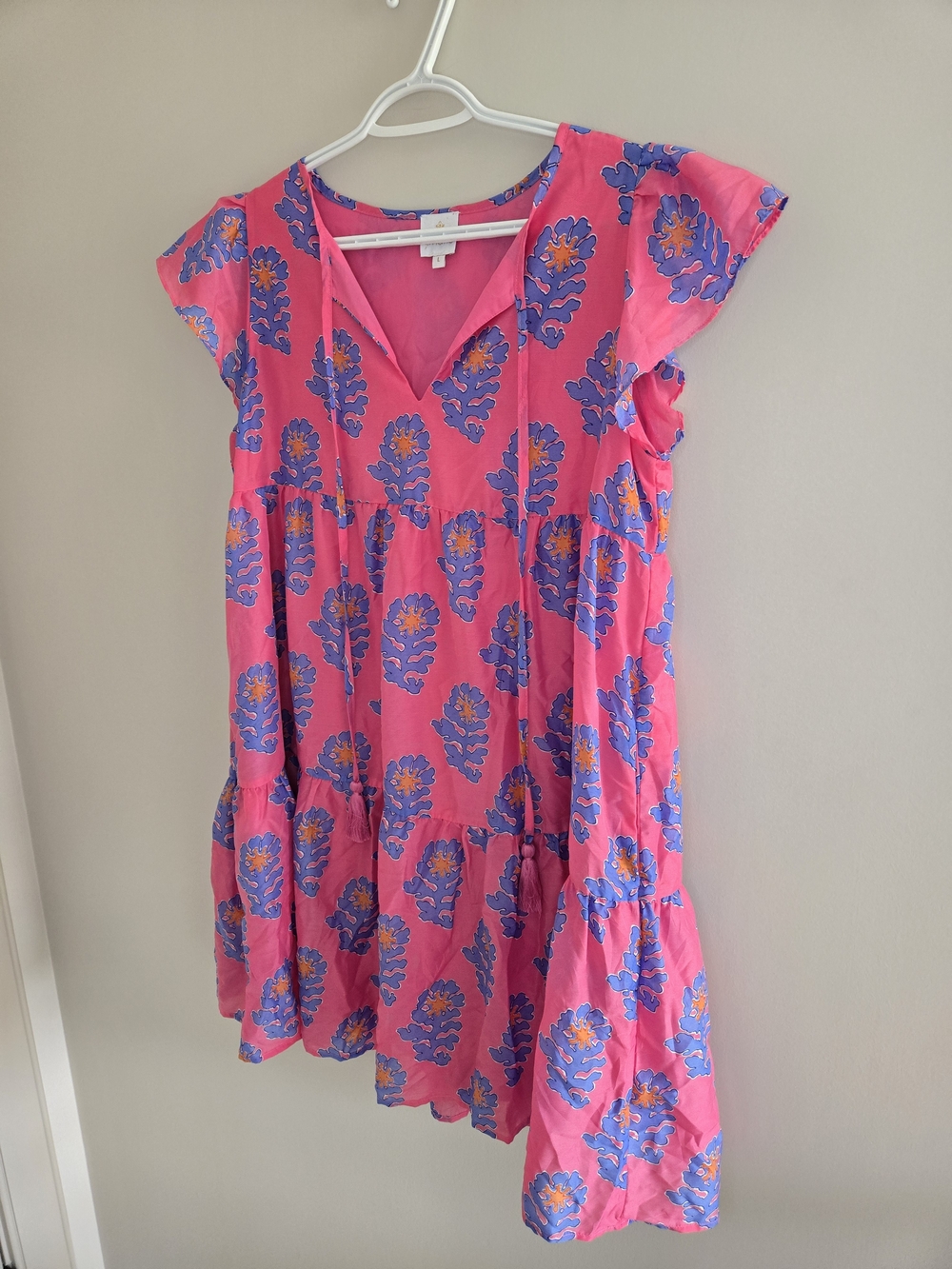 Pink Floral Mini Dress with Purple Print - Picture 2 of 4